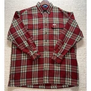 Chaps Ralph Lauren Men’s Large Plaid Flannel Shirt Red Green Tan Button Up